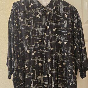 Windham pointe black button down short sleeve tropical Palm resort shirt XL